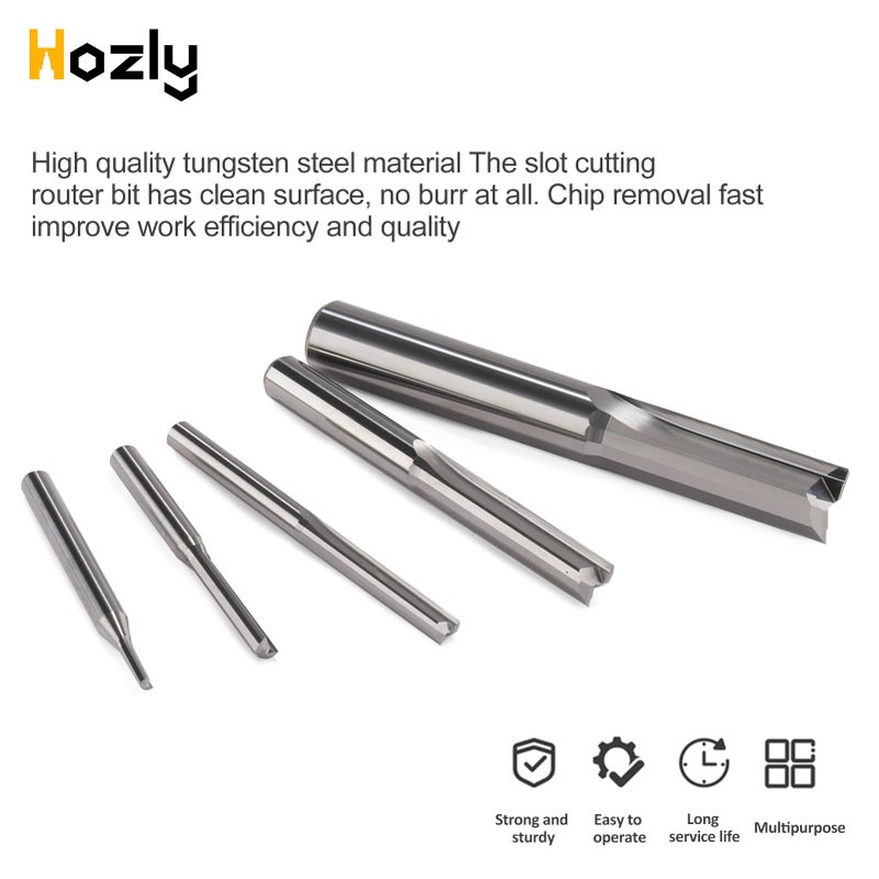 HOZLY 1/8 Inch Straight Router Bits Set (CED 1.0mm 1.5mm 2.0mm 2.5mm 3.175mm) Milling Cutter 2 Flutes Double Edged CNC Cutting Tungsten Steel for Wood MDF Acrylic Milling - Image 4